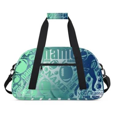 Imagem de Bolsa esportiva personalizada com nome de futebol verde com nome, bolsa de dormir personalizada, bolsa de fim de semana, bolsa de treino para dança, balé, academia, ginástica, mala, viagem, presente