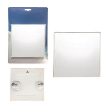 Imagem de Espelho Quadrado Ventosas Box de Banheiro para Fazer a Barba e Maquiagem Sem Parafusos(BRANCO 14CM)