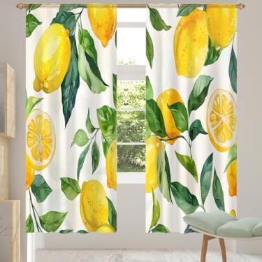 Imagem de 2 conjuntos de painéis de cortinas transparentes tropicais frescas de limão, cortinas transparentes arejadas com filtro leve, painéis de cortina de porta e janela para sala de estar, quarto, jantar