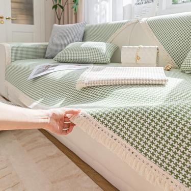 Imagem de Capa de sofá com espreguiçadeira de 3 lugares, capas de sofá antiderrapantes para conjunto de sofá secional com decorações de tecido, capas de sofá de linho resistente a manchas verde 110 x 110