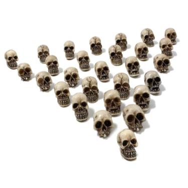 Imagem de 20 peças de mini caveiras, mini cabeças de crânios, crânios pequenos, pequenos crânios, mini estatuetas de Halloween, miniatura, esqueleto, mini figuras de Halloween, acessórios de casa de bonecas
