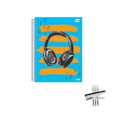 Imagem de Kit Caderno Masculinos 10 Matérias 200 Folhas + Caneta Trigel Branca 0.8mm + Grampeador Alicate HP45