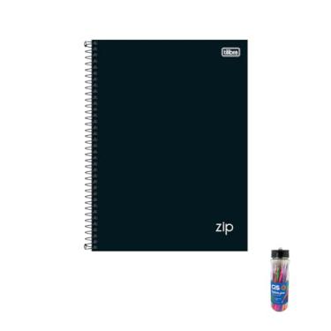 Imagem de Kit Caderno Universitário Capa Dura Zip Preto 10 Matérias 160 Folhas + Caneta Esferográfica 0.7mm Sortidas