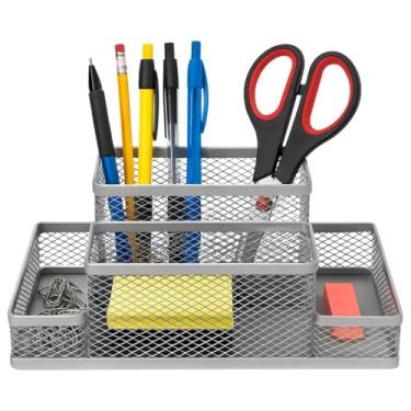 Imagem de Porta Lapís Organizador Caneta Clips Lembrete Aramado Escritorio Treco Material Objeto (Cinza, 4)