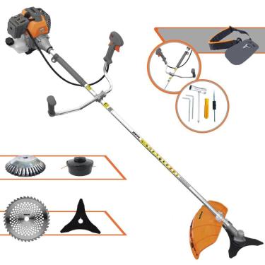 Imagem de Roçadeira Aparador de Grama À Gasolina Tekna RL430P 43cc 1,7HP 10.000rpm Com Carretel e Faca 3 Pontas + Faca 40 Dentes + Escova Circular de Aço