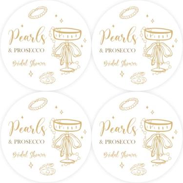 Imagem de 40 peças de adesivos de agradecimento Pearls & Prosecco, champanhe Bachelorette Thank You, etiquetas redondas de brunch e borbulhantes para chá de panela/lembrancinhas de festa de casamento