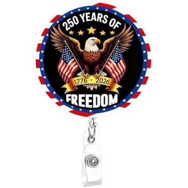 Imagem de Porta-crachá American 250th Anniversary Clipe retrátil Freedon Eagle Enfermeira Carretel retrátil para crachá de identificação Jacaré Clipe de acrílico para professor, estudante, policial, CNA