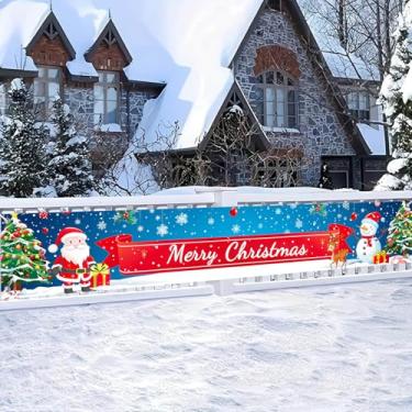 Imagem de HOMETITUTE Faixa de Feliz Natal 395,7 x 50,8 cm, boneco de neve, rena, pano de fundo, decoração de Natal ao ar livre, para quintal, cerca, varanda, parede, festa, pendurar banner, suprimentos para