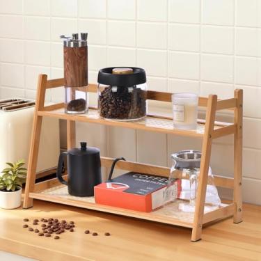 Imagem de ANABIUP Organizador de estação de café de bambu Matcha de 2 camadas, prateleira de balcão de cozinha para bar de chá e café, bancada com suporte de caneca, rack de armazenamento de condimentos (43 cm)