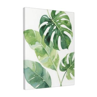 Imagem de Dutpurly Arte de parede emoldurada de folha de palmeira Monstera, pinturas realistas em aquarela em tela, lindas plantas verdes, decoração de quarto realista, decoração de parede pronta para pendurar