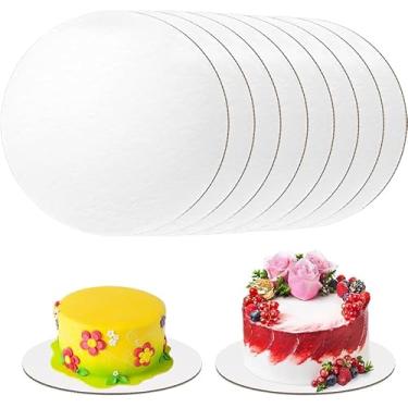 Imagem de Pacote com 8 tábuas de bolo descartáveis, base redonda de 20 cm, à prova d'água e à prova de óleo, ideia para bolos, faça você mesmo, sobremesa e artesanato - branca