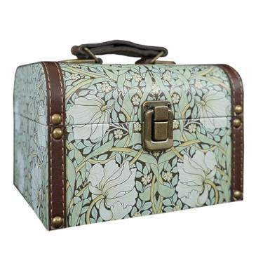 Imagem de XIAOAIKA Caixa de armazenamento decorativa vintage com alça, baú organizador de lembranças floral retrô William Morris para joias, bugigangas, embalagem de presente e decoração de casa, 18 x 12 x 12