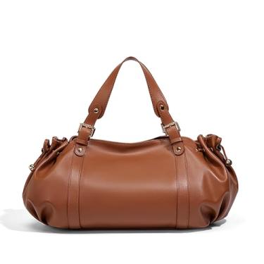 Imagem de JINMANXUE Sacola de tecido para mulheres, bolsa de ombro de viagem, bolsas grandes ocas de cetim macio para praia, bolsa clutch tecida à mão, Marrom âmbar.