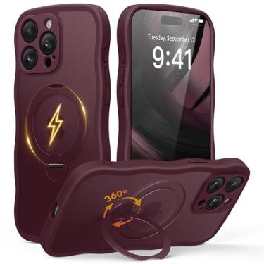 Imagem de GolbinBox Capa para iPhone 15 Pro Max, [compatível com Magsafe] [Suporte magnético de 360°] [Cute Wave Edge] [Proteção de nível militar de 5,5 metros] Capa de telefone feminina fosca translúcida para