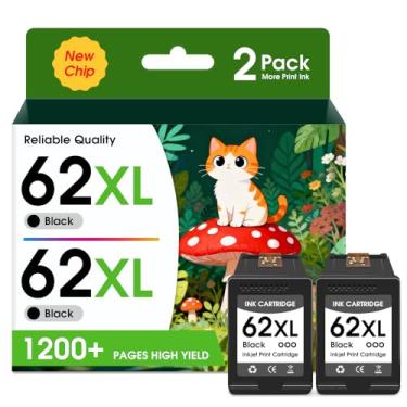Imagem de Cartuchos de tinta 62XL de alto rendimento para HP Ink 62 HP 62xl Cartucho de tinta preta para hp Envy 7640 7645 5640 5540 5542 5545 5642 5665 OfficeJet 5740 5742 8000 8040 200 Impressora 250 (2 preto