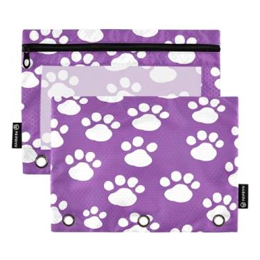 Imagem de Wassud Pacote com 2 pastas de fichário com estampa de pata branca, pastas de bolso com 3 furos, organizador de fichários para casa, escritório