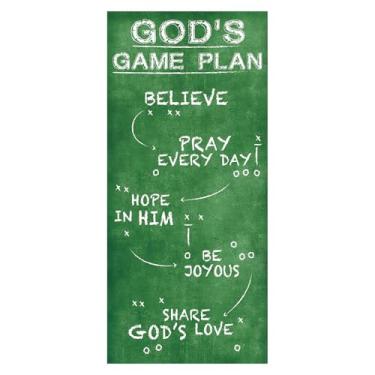 Imagem de Frienda 0,9 x 1,8 m com tema de futebol americano VBS quadro negro faixa de porta estilo lousa de futebol americano decorações de porta faixas suspensas para decoração de material escolar Bíblia de