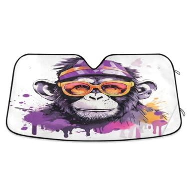 Imagem de Wassud Para-brisa para-sol acessórios de carro dobrável para janela dianteira do carro blocos raios UV roxo macaco óculos de sol refletivo 80 x 144 cm