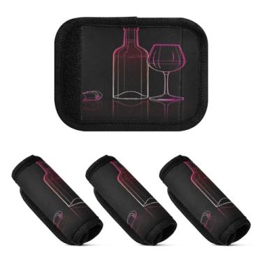 Imagem de Qilmy Garrafa de vinho tinto estilo minimalista, alça de bagagem, embalagem com 2 identificadores de bagagem, identificadores de bagagem, capa confortável para carrinho de mão, mala de viagem