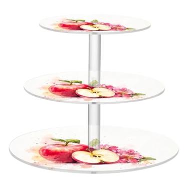 Imagem de CEBUGI Suporte de cupcake de 3 camadas, maçãs com flores, suporte redondo para bolo, torre, bandeja de servir em camadas de acrílico para chá, chá de bebê, casamento e mais
