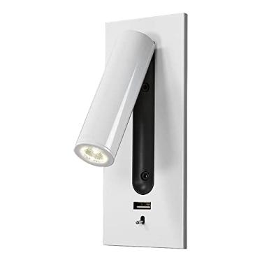 Imagem de Luminária de parede embutida para cabeceira, com LED, porta USB e interruptor, giratória, ideal para quarto, sala de estar e hotel, 3000K.