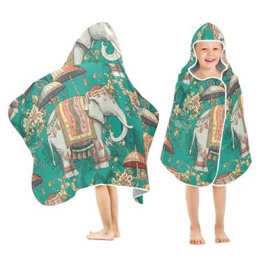 Imagem de Burbuja Toalha de banho com capuz ornamental de elefantes para crianças, toalha de praia de pelúcia macia absorvente para meninas e meninos 3-10 anos, 61 x 127 cm