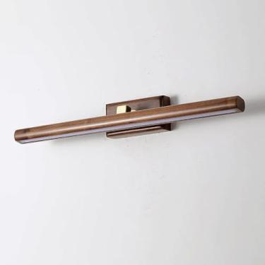 Imagem de Luminária de parede LED de 4000K com espelho em nogueira preta, estilo nórdico, para banheiro.