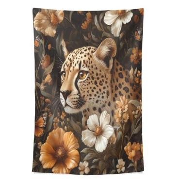 Imagem de STAYTOP Tapeçaria de parede com rosto de leopardo para decoração de casa, decoração de dormitório, sala de estar, quarto, tapete de parede (90 × 60 pol)