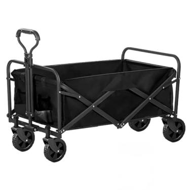 Imagem de Carrinho de carga com grande capacidade. Vagão dobrável para serviço pesado portátil, com rodas (Preto)