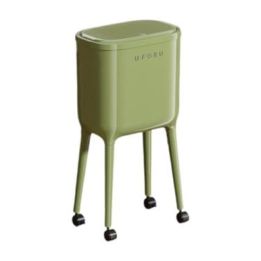 Imagem de Baoblaze Lixeira de pressão com rodas, 16L, minimalista, com tampa, base alta, ideal para uso doméstico, em escritórios e cozinhas, Verde