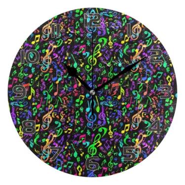 Imagem de YETTASBIN Relógio de parede com notas musicais, silencioso, sem tique-taque, operado por bateria, relógio redondo decorativo criativo para cozinha, sala de estar, banheiro, decoração de escritório em