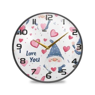 Imagem de YETTASBIN Relógio de parede acrílico Valentines Gnomos - Silencioso, sem tique-taque, operado por bateria, relógio redondo decorativo criativo para cozinha, sala de estar, banheiro, decoração de