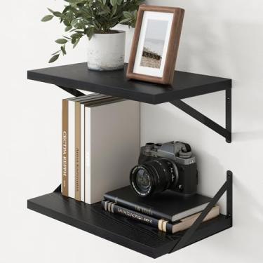 Imagem de Axeman Prateleiras flutuantes profundas – Conjunto de prateleiras flutuantes pretas de 50 a 30 cm de profundidade de madeira para sala de estar, banheiro, cozinha