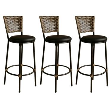 Imagem de 3 Banqueta Alta Elegante Restaurante Casa Apartamento | Ideal para Cozinha, Balcão, Bistrô e Varanda | Estilo Rústico Moderno