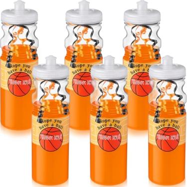 Imagem de Vinsot 6 garrafas de água de basquete a granel 740 ml com adesivos de fita reutilizáveis conjuntos de garrafas de basquete para esportes, viagens, academia, equipe, celebração, suprimentos de festa
