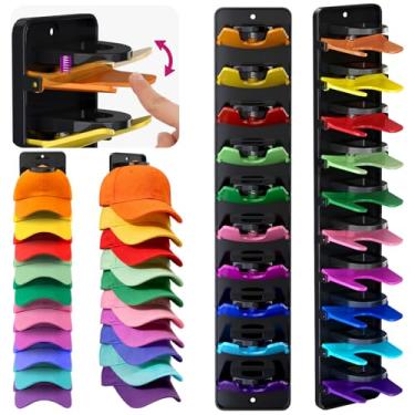 Imagem de Flizubat Organizador de chapéus com mola para bonés de beisebol (pacote com 2) – Comporta 20 bonés, inserção rápida e liberação suave com fixação segura, suporte de parede para armário ou porta com