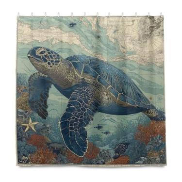 Imagem de Bolaz Cortina de chuveiro - tartaruga oceânica nadando 3, cortina de banheiro impermeável de tecido lavável com 12 ganchos para banheiro, chuveiros e banheiras, 182 x 182 cm