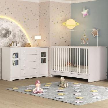 Imagem de Berço 3 em 1 para Colchão 130x60cm com Cômoda 2 Portas 4 Gavetas Serena Multimóveis Mp4749 Branco