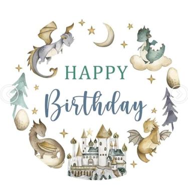 Imagem de Andrain Pratos de aniversário de dragão de 18 cm, pratos de sobremesa descartáveis decorativos de dragão, 50 peças, pratos de papel para festa de aniversário de meninos e meninas