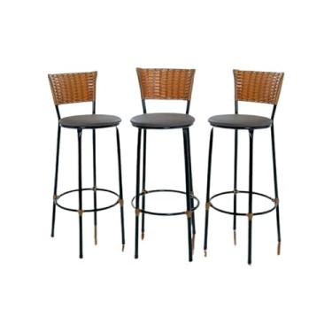 Imagem de KIT 3 BANQUETAS BANCO ALTO DE COZINHA AREA GOURMET MOVEIS DE JUNCO | Design Rústico e Confortável(3.bq.alta.imbuia/marrom)