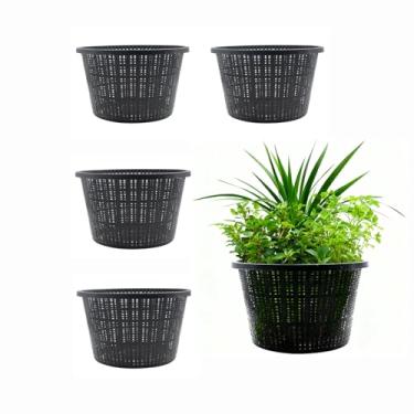 Imagem de Ntwoiee 5 cestas hidropônicas de 21,3 cm, vasos de malha de jardim de plástico preto, cestas de lago, vasos de plantas de aquário, suprimentos de plantio de berçário de lírio