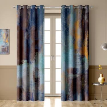 Imagem de iTapnoom Cortinas blecaute azul enferrujado, pintura de arte moderna de ferrugem abstrata decoração para sala de estar, quarto, cortinas de janela com ilhós com isolamento térmico para quarto 132 x