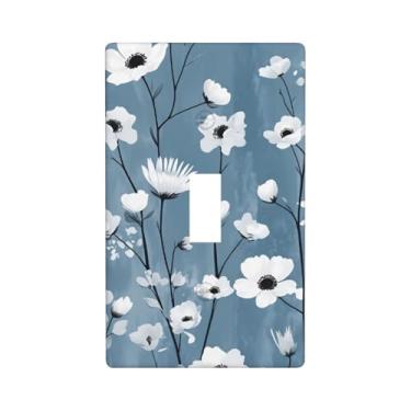 Imagem de Indokyeyqaz Flores brancas, interruptor de luz única, placa decorativa de parede, 1 placa de interruptor de grupo e capas de tomada 7 x 11,4 cm para quarto, banheiro, cozinha, decoração de casa