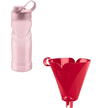 Imagem de Kit com 1 Suporte de Filtro de Café Vermelho 103 + 1 Garrafa Fitness Plastica 500ml Rosa