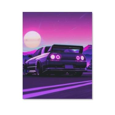 Imagem de HouLaiZhe Drift R34 Jdm carro esportes roxo sol pôsteres lona estética decoração de sala de parede impressões galeria sala decoração de parede para quarto sala de estar escritório 11 x 14 polegadas