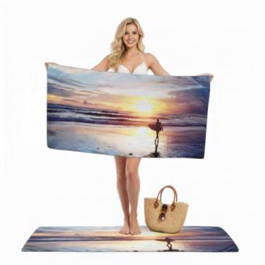 Imagem de Canga Toalha de Praia Pôr do Sol Oceânico, Microfibra Aveludada, Estampa Horizonte ao Entardecer, 160x80 cm, Leve e Versátil