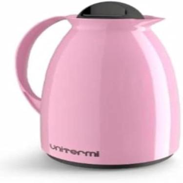 Imagem de Garrafa termica de cafe rosa para viagem, portatil e eficiente,compacta.