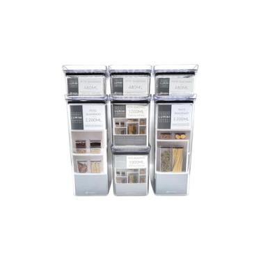 Imagem de Kit Potes Herméticos Acrílico Multiuso, 7 Peças, com Adesivos, Transparente, 1900ml/1200ml/800ml/500ml, para Armazenamento de Alimentos
