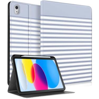 Imagem de Wazzasoft for iPad A16 Case (11th) 2025,for iPad 10th Generation 10.9 inch (2022) - Women Girls Cute Smart Folio Cover (Auto Wake/Sleep) with Build-in Pencil Holder for Apple Tablet,Blue Stripes