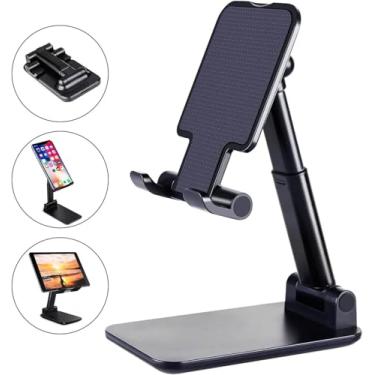 Imagem de Suporte de Mesa Ajustável para Celular e Tablet, Universal Articulado Retrátil, Base Metálica Antiderrapante, Preto, 160mm Altura